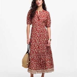 Madewell Pintucked Puff-Sleeve Midi Dress in Floral